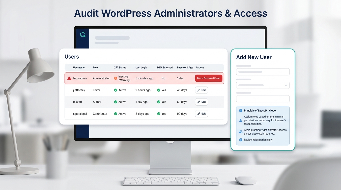 Audit WordPress administrators and enforce 2FA for small law firms