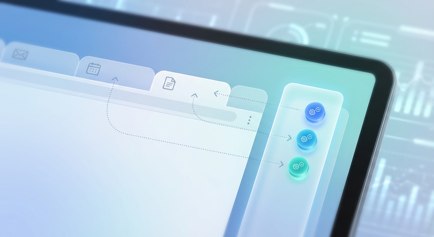 Conceptual illustration of Google Chrome’s AI Skills triggering workflows across browser tabs