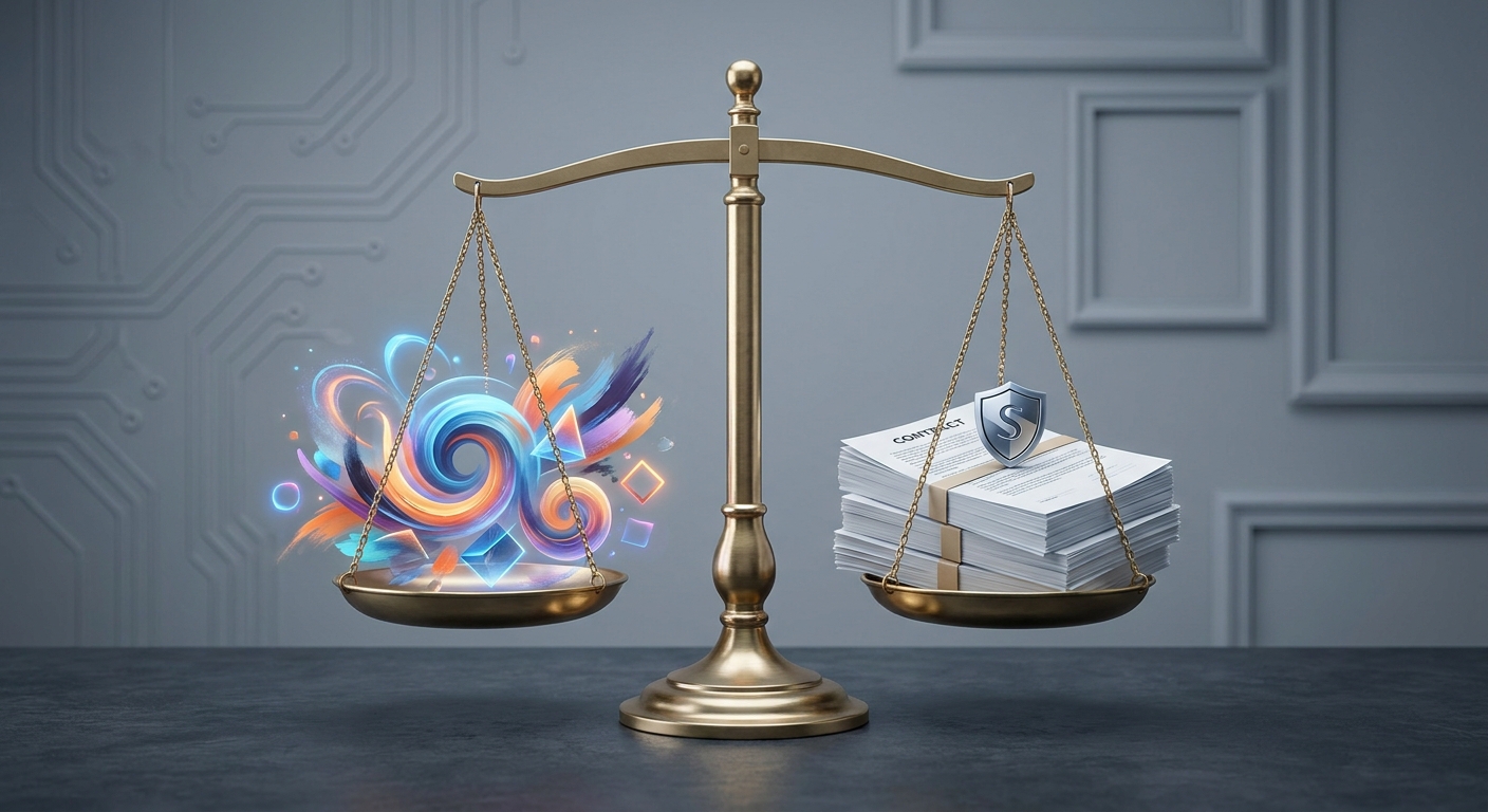 Balancing creative AI artwork and intellectual property compliance with contracts and policy