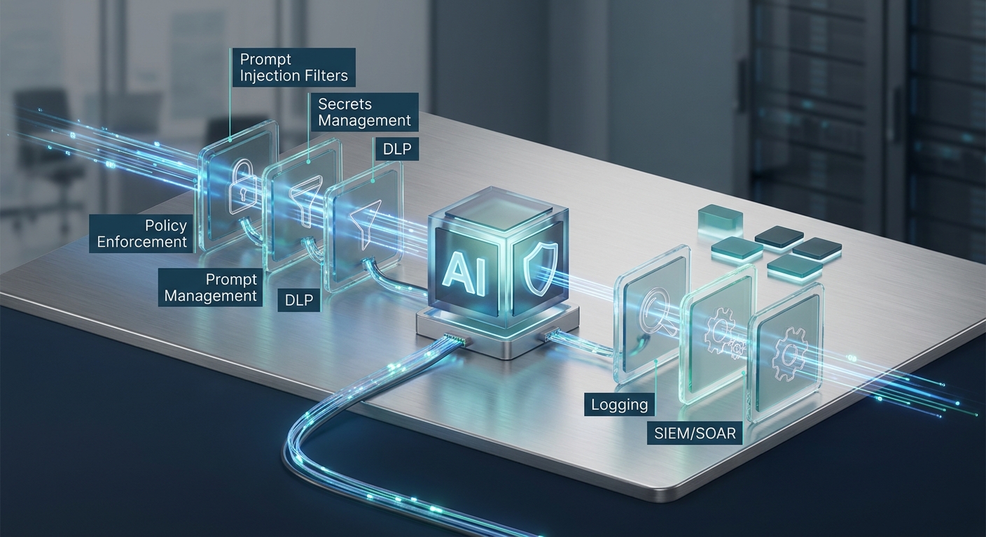 Layered AI security architecture diagram for small businesses and law firms
