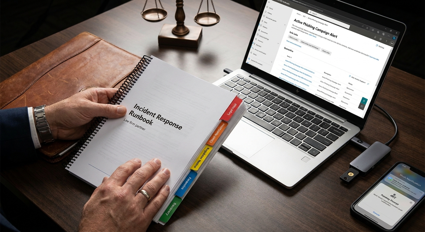 Incident response runbook for a boutique law firm: Microsoft 365 Defender alert, FIDO2 key, and mobile MFA prompt