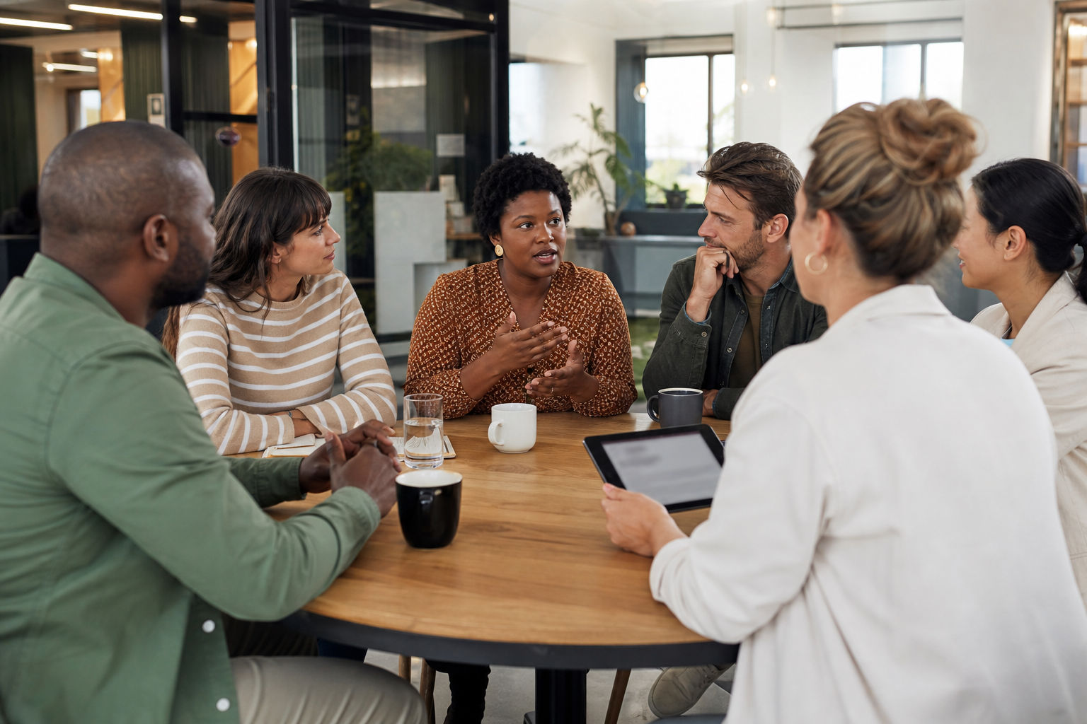 Customer advisory panel discussion in a modern coworking space to co-create better small business experiences