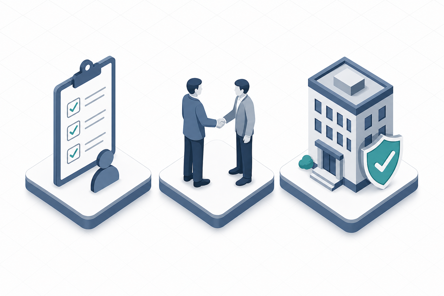 Isometric comparison diagram of sole proprietorship, partnership, and LLC business structures for small businesses