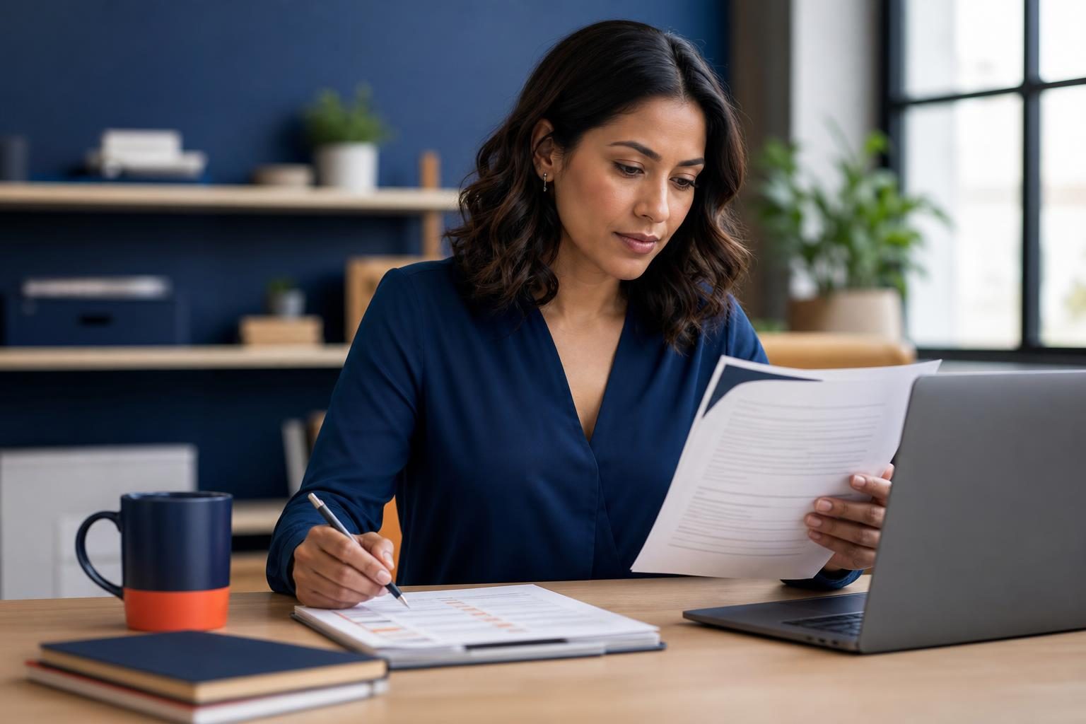 Operations manager reviewing an AI glossary checklist beside a vendor proposal