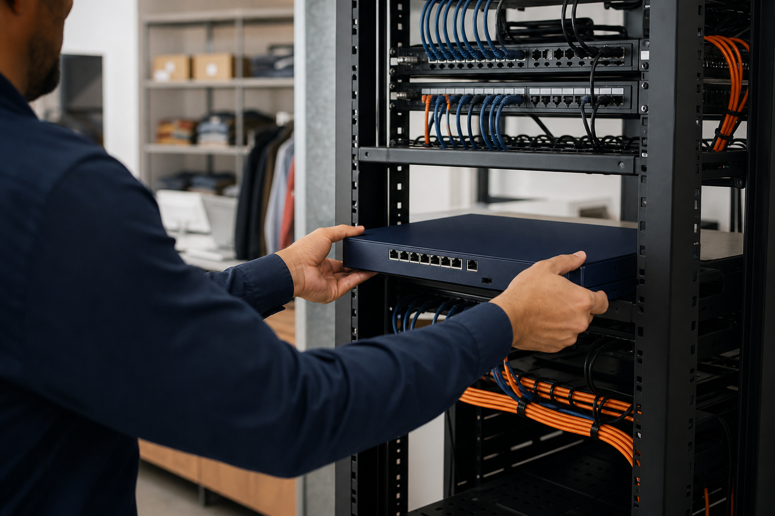 Managed service provider installing a network security appliance in a small retail back office