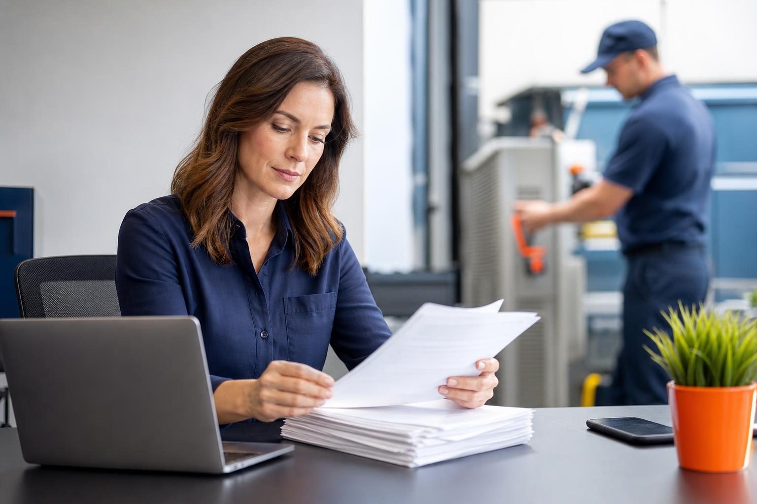 Small HVAC business dispatcher organizing service work orders for AI agent automation