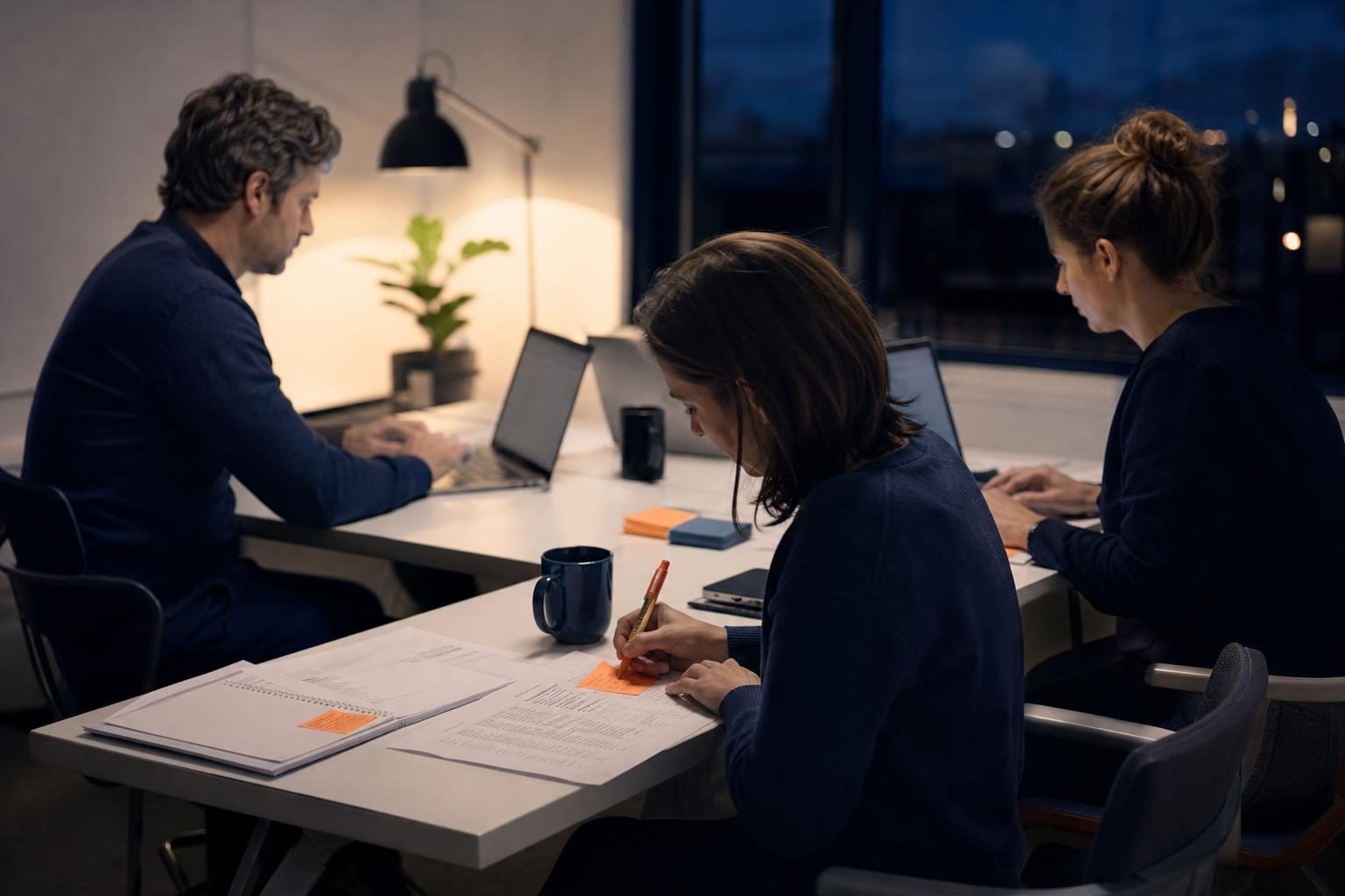 Professional services team rehearsing a Microsoft 365 migration cutover