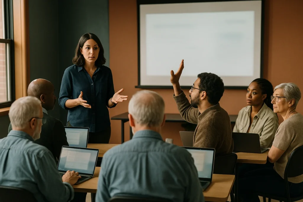 Instructor leading a small hands-on AI workshop
